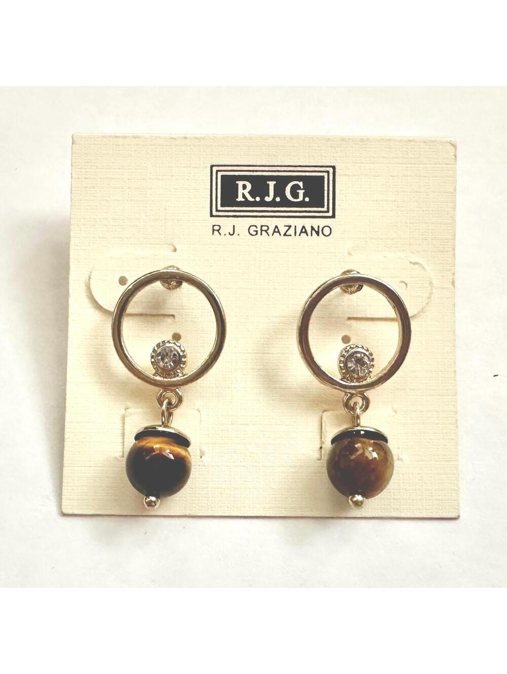 NWT RJG R. J. Graziano Gold-Tone Tiger Eye Circle Drop Crystal Earrings 1.25" L